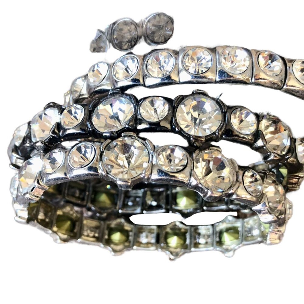 Cache 3 Lot Bundle silver tone stretch bracelets multi size faceted crystals NWT